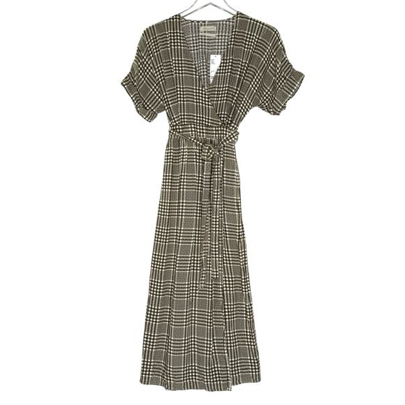 Urban Outfitters S NEW UO Gabrielle Woven Midi Wrap Dress Brown Motif - Picture 2 of 11